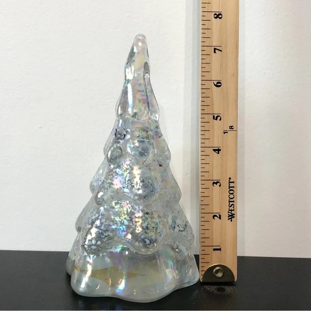 Vintage 7.5 Balos Hand Blown Art Glass AB Aura Iridescence Snow Christmas Tree - Picture 3 of 12